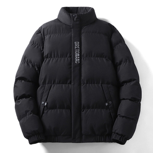 Men's <b>White</b> Stand Collar <b>Puffer</b> <b>Jacket</b> Windproof Thick Polyester Casual Zipper Closure Regular Length Solid Color - Product Image 2