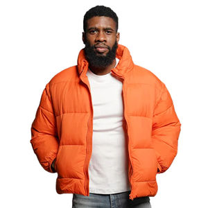 Veste matelassée orange pour homme, veste d'hiver chaude matelassée à capuche avec fermeture éclair, vêtement d'extérieur isolé, mode décontractée, broderie sur le devant - Product Image 5