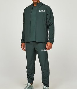Ensemble veste coupe-vent de course sur piste en polyester et nylon de couleur unie sans commande de qualité supérieure survêtement de sport pour hommes - Product Image 1