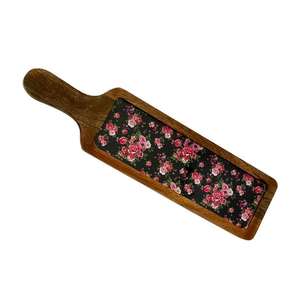 Plateau de service en bois naturel fait à la main rectangulaire imprimé floral plateau en bois couleur émail World Craft Impex pour plats assiettes - Product Image 4