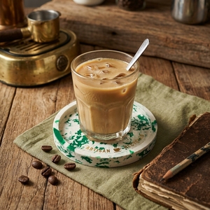 แผ่นรองแก้วกาแฟพลาสติก HDPE รีไซเคิล ทันสมัย พกพาสะดวก สีขาวเขียวลายสาด สำหรับวางบนโต๊ะน้ำชา ใช้ในบ้าน เป็นมิตรกับสิ่งแวดล้อม ยั่งยืน - Product Image 4
