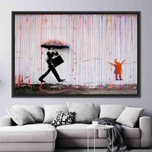 Vivid Graffiti Printed <b>Canvas</b>: Urban Street Art Rain Poster,1P:Black <b>Framed</b> - Product Image 1