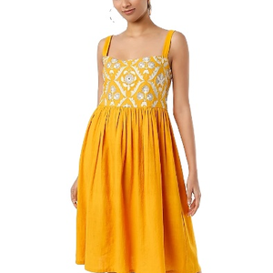 Vestido informal sin mangas hasta la rodilla para mujer, venta al por mayor, tela tejida bordada a máquina para ropa de fiesta - Product Image 1