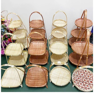 Handwoven Bamboo Storage <b>Basket</b> / Natural Bamboo Multi-Tier <b>Tray</b> Durable For Food Decoration Wedding , Event, Birthday ... - Product Image 6