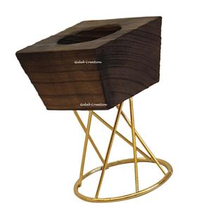 Soporte de luz de té de vela de madera de pino de forma cuadrada con soporte de Metal resistente para decoración rústica del hogar, centro de mesa, uso de regalo - Product Image 6