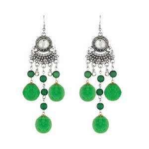 Tip <b>Top</b> Fashions 1312303B Rhodium Plated Green Thread <b>Earrings</b> Elegant Fashion Accessory - Product Image 1