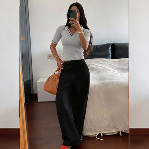 Novedad 2026: Top Polo <span class=keywords><strong>de</strong></span> Punto Acanalado Azul Marino para <span class=keywords><strong>Mujer</strong></span>, Corte Ajustado, con Ribete en Contraste, Manga Corta, Prenda <span class=keywords><strong>de</strong></span> Punto Informal - Product Image 4