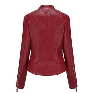 Veste d'hiver mi-longue en cuir véritable pour femmes recadrée fermeture éclair Camouflage broderie moto Style Streetwear pour l'extérieur - Product Image 3