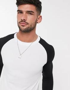 Custom High Quality Men's <b>Raglan</b> Crew Neck Long Sleeve <b>T</b>-<b>Shirt</b> 100% Cotton Blank Patchwork Long Sleeve <b>T</b>-<b>Shirt</b> for Men - Product Image 2