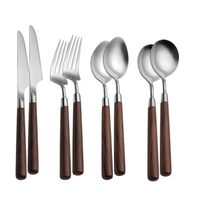Ensemble de couverts portables en bois au design industriel, 20 pièces pour service de table, service pour 5 personnes, ensemble de cuillères, fourchettes et couteaux de qualité supérieure