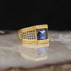 Bague pour homme de style ottoman 925 sterling vintage de style turc. Rhodium et or, placage bicolore - Product Image 1