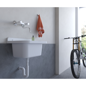 Lavabo Rettangolare Moderno da Bagno - Scarico a Parete in PP con Foro Singolo per Rubinetto, Finitura Cromata, Capacità 12L, 50x34cm - Product Image 3