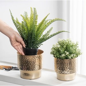 Vases de pot de fleur élégants dorés de conception martelée pour la décoration intérieure et les fournitures de jardin forme ronde Design moderne décor intérieur extérieur - Product Image 5