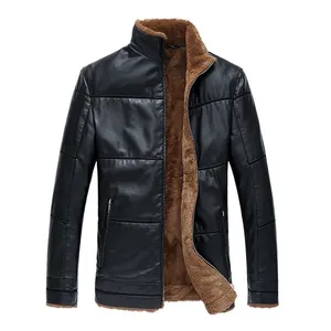 Giacca di pelle marrone di grandi dimensioni cappotti personalizzati foderati in pelliccia sintetica giacca di pelle invernale alla moda giacca di pelle invernale da uomo bassa MOQ