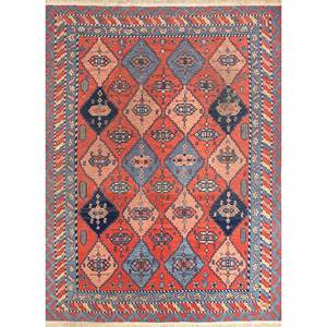 Alfombras de Lana Anudadas a Mano con Diseño Geométrico Nuray, 9x12, Patrón Abstracto Rectangular para Pasillo, Sala de Estar y Dormitorio en Rojo y Naranja-Pae-4921 - Product Image 1