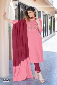 Última colección de Pure Chinon Rayon bordado Kurti Set ropa india y pakistaní - Product Image 2