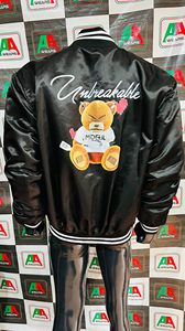 2026 qualité d'exportation faite OEM matériel nouveau Design top bomber veste Varsity veste noir de jais brillant avec broderie Logo personnalisé - Product Image 2