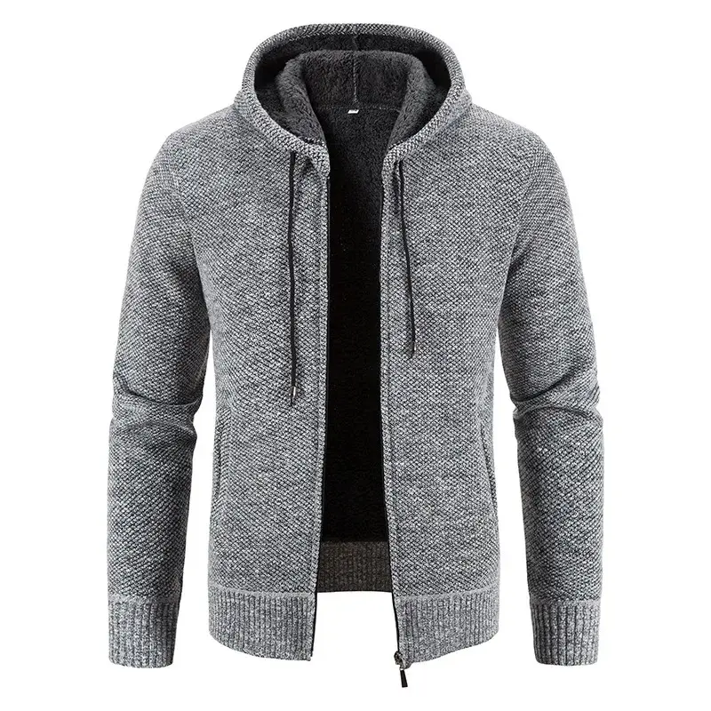 Winter mode Dicke Strickjacke für Männer Qualität Reiß verschluss Kapuze Strick pullover Männliche Fleece Hoodies Mäntel Herren bekleidung