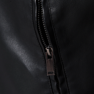 VESTE D'HIVER EN CUIR PU HAUTE QUALITÉ IMPERMÉABLE RESPIRANT LONGUEUR RÉGULIÈRE NOIR ZIPPER CASUAL HOMME VESTE COUPE SLIM - Product Image 4