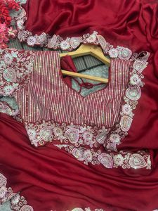 Bollywood Designer <strong>Red</strong> <strong>saree</strong> <strong>Black</strong> rangoli Bridal <strong>Party</strong> <strong>Wear</strong> Latest Elegent Indian Traditional Fancy Stylish <strong>Saree</strong> With Blouse