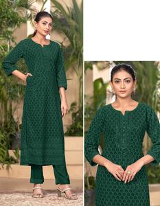 Tissu Georgette Lucknowi Work Chikankari Kurtis pour femme avec intérieur en vente en ligne - Product Image 4