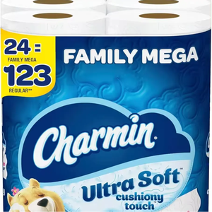 Charmin-Papel higiénico ultra suave 24 Mega rollos familiares 123 rollos regulares Cojín de pulpa de madera virgen Tejido facial sin núcleo táctil - Product Image 6