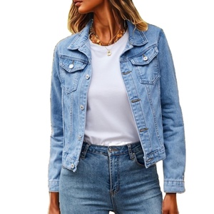 Women <b>Denim</b> Solid Color Black Blue Yellow Red Casual <b>Long</b> Sleeve Button Down <b>Jacket</b> For Women - Product Image 1