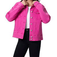 Chaqueta vaquera rosa de talla grande para mujer, manga larga, color sólido, con botones al frente, informal, para primavera, corte regular.