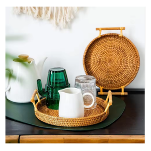 ถาดเสิร์ฟไม้ไผ่และหวายช่างฝีมือพร้อมฝังมุกถาดตกแต่งด้วยมือสำหรับรับประทานอาหารและห้องนั่งเล่น - Product Image 2