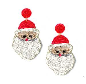Cuteness Stylish Handmade Beaded <b>Red</b> Santa <b>Drop</b> Dangle Embroidery <b>Earring</b> Premium Luxury Fancy And Unique Elegant From India - Product Image 1