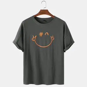 T-shirt girocollo larghe traspiranti con stampa Emojis divertente in cotone da uomo