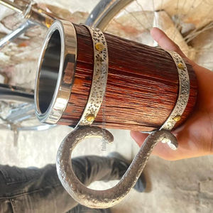 Vasos de cerveza Vintage de Alemania, barril de madera, revestimiento de acero inoxidable de doble pared, jarra de cerveza vikinga con asa de Falak World Export - Product Image 1