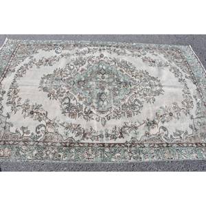 Alfombra turca Vintage 5,4X8,8 pies azul Beige lana patrón abstracto estilo Tabriz para entrada 9x12 diseño de pasillo rectangular látex - Product Image 4