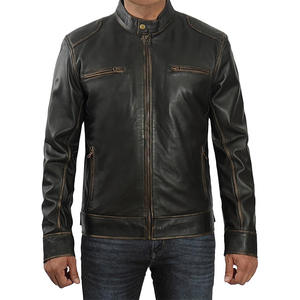 Chaqueta de cuero de manga larga de moda de invierno para hombre con cuello levantado prendas de vestir informales sin capucha - Product Image 1