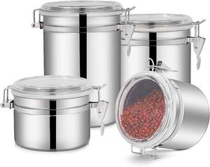 ENLOY 4-Piece Stainless Steel Airtight Food Storage <b>Canister</b> <b>Set</b> with Clear Lid, <b>Canister</b> <b>Sets</b> - Product Image 2