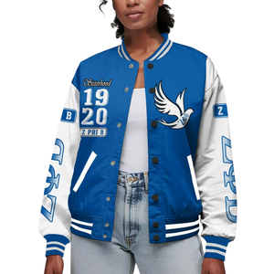 Zeta Phi Beta 1920 Blue <b>White</b> Letterman <b>Jacket</b> Sorority Greek Life Varsity ZPB Chenille Patch Founders Style Wear - Product Image 1