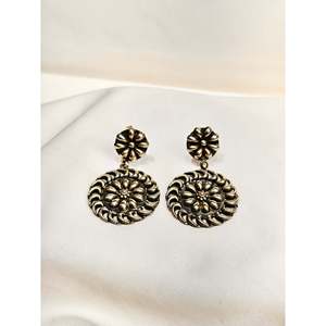 Pendientes Colgantes Florales Vintage de Plata 925 Jhumka con Perlas, Diamantes, Turquesa y Moissanita para Boda - Product Image 1