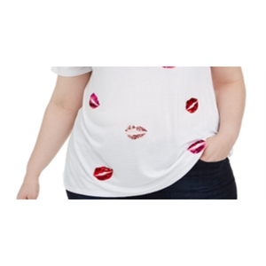 INC International Concepts Women's Plus Size White <b>Top</b> with <b>Sequin</b> Lips Size 0X Blouse & Shirt - Product Image 3