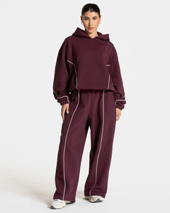 Vente chaude nouveau hiver décontracté femmes 2 pièces polaire survêtement ensemble à capuche pantalons de survêtement pleine longueur Polyester/coton - Product Image 2