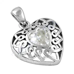 Pendentif Cœur en Argent 925 pour Femme, Zircon Cubique, Or 14K, Émeraude, Or Rose, Plaqué Rhodium, Hypoallergénique, Délicat, Cadeau Parfait - Product Image 1