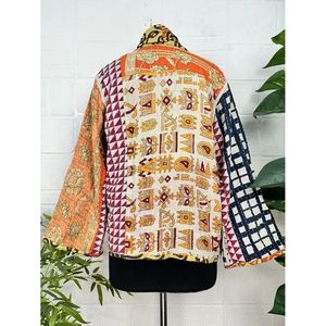เสื้อแจ็คเก็ต Kantha Stitch Dori สไตล์วินเทจ งานแฮนด์เมดแบบไม่ซ้ำใคร เสื้อคลุมสั้นแบบสองด้าน ผ้าทอ สไตล์โบโฮชิค - Product Image 5