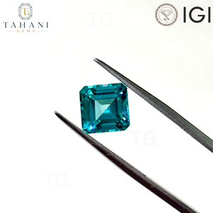 พลอยสังเคราะห์ AG Lab รูปทรง Asscher Octagon สีฟ้าพาราอิบาทองแดง YAG GARNET สำหรับทำเครื่องประดับ ได้รับการรับรองจาก IGI ขนาด 5x7 มม.-8x10 มม. - Product Image 1