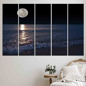 Lienzo Impreso: Paisaje Nocturno Serenidad junto al Mar Iluminado por la Luna, JUEGO DE 5 LIENZOS - Product Image 1