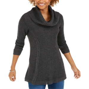 Style & Co Maglione tunica casual da donna con collo a cappuccio grigio Petite S-per l'autunno - Product Image 1