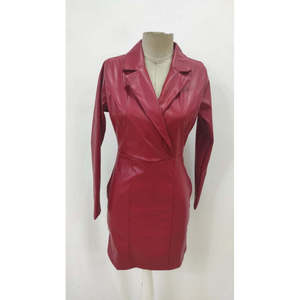 Robe en cuir mini à col et manches longues pour femme, 29174 - Bourgogne - Product Image 4