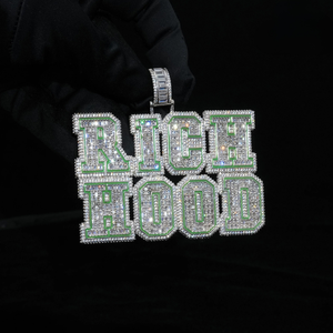 Collier avec pendentif pour homme en argent sterling 925 personnalisé Style Hip Hop Moissanite Diamant Plaqué or Lettre Design - Product Image 1