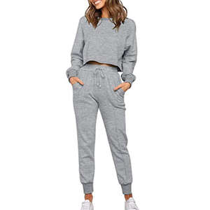 Ensemble de survêtement pour femmes en gros transfrontalier, ensemble de survêtement 2 pièces, sweats à capuche pour femmes, pantalons de jogging, manches longues, haut court pour femmes, survêtements - Product Image 2