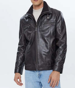 Veste de moto en cuir d'agneau pour homme, best-seller, col montant, logo frontal, coupe-vent, écologique, nouvelle arrivée pour l'hiver - Product Image 6