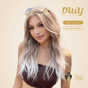 DWY 13x4 Lace Front Glueless Synthetic <b>Wig</b> 20-Inch Water Wave Blonde Gradient High 13x4 Front Glueless Synthetic <b>Wig</b> Transparent - Product Image 3