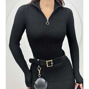 Vestido largo ajustado de punto 5029 con cordón fino y cierre de cremallera, elemento de moda sencillo - Product Image 4